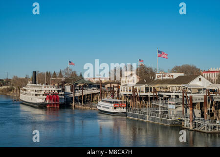 Sacramento, FEB 22: Sunset view of Sacramento skyline with Sacramento River on FEB 22, 2018 at Sacramento, California Stock Photo