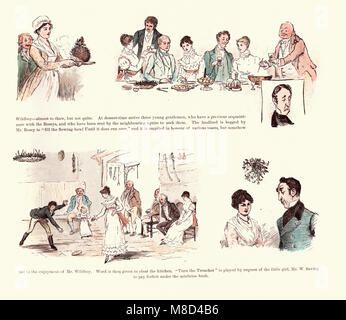 Victorian Illustration from The curmudgeons christmas by  Randolph Caldecott, 19th Century. Christmas dinner Stock Photo