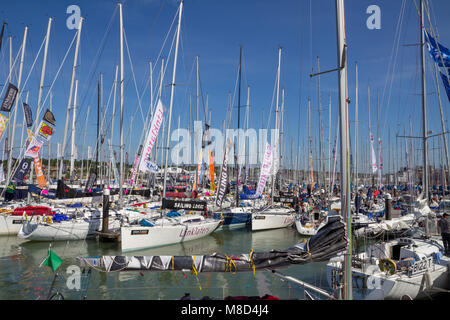 Packed Marina at Cowes Yacht Haven on Round the Island Race Day, Cwoes, Isle of Wight, UK Stock Photo
