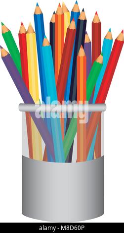 silhouette with set of colored pencils in a cup Stock Vector