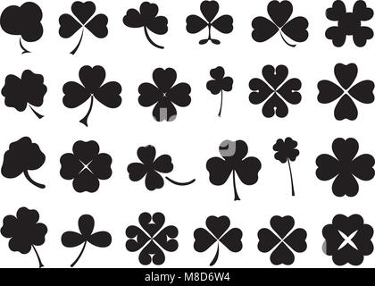 Set of different clovers set isolated on white Stock Vector