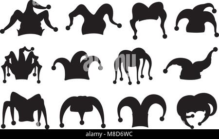 Set of different harlequin hats isolated on white Stock Vector