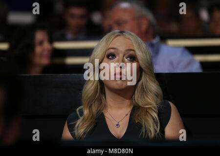 Cleveland, Ohio, USA, 18th July, 2016 Tiffany Trump younger daughter of Donald Trump sits in the family box at the Republican National Convention Credit: Mark Reinstein/MediaPunch Stock Photo