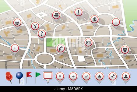 vector city map with GPS icons Stock Vector Image & Art - Alamy