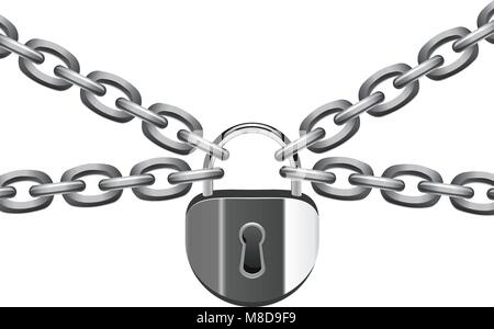 vector illustration of metal chain and padlock Stock Vector