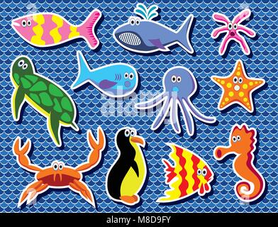 vector background of colorful sea animals Stock Vector