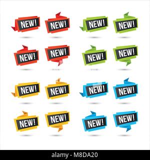 Labels for new arrival, price, or location. Vector web icons, in paper Origami style, isolated on white. Stock Vector