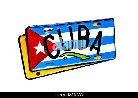 License plate with cuba flag isolated on white background Stock Photo