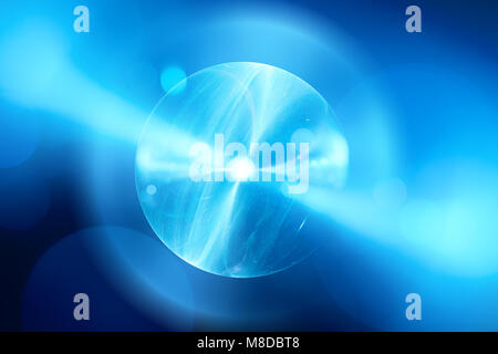 Blue glowing plasma sphere in space fractal, computer generated abstract background, 3D rendering Stock Photo