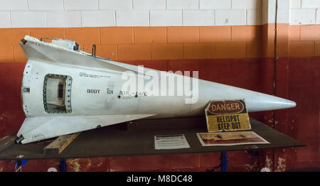 Everglades, Florida - Feb 27, 2018: A Nike Hercules Missile Head is on display at Nike Missile Site HM-69 inside Everglades National Park, Florida. Stock Photo