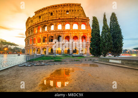 Rome, The Coliseum and Constantine arch at sunrise. Italy. Stock Photo