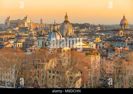 Wonderful view of Rome skyline at sunset time from Castel Sant Angelo Stock Photo
