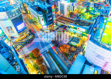 TOKYO, JAPAN - NOVEMBER 16, 2014: View of the Shibuya area. Shibuya is one of Tokyo's major nightlife and fashion centers. Stock Photo