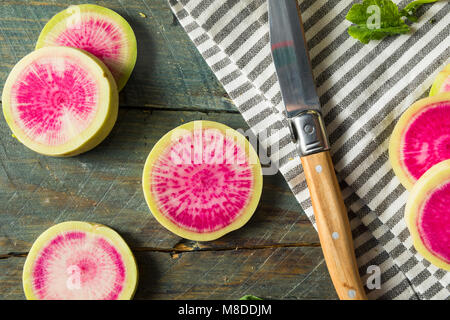 Raw Green and Red Organic Watermelon Radishes Ready to Eat Stock Photo