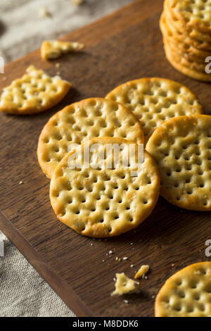Round Whole Wheat Crackers with Sea Salt Stock Photo