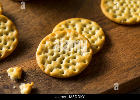 Round Whole Wheat Crackers with Sea Salt Stock Photo