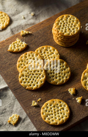 Round Whole Wheat Crackers with Sea Salt Stock Photo