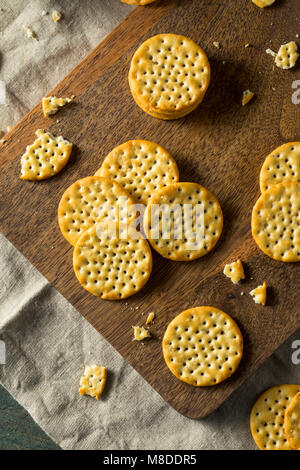 Round Whole Wheat Crackers with Sea Salt Stock Photo