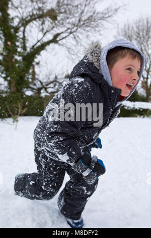 Tommy sledging in the snow at Masham. Tommy 5 years old Stock Photo