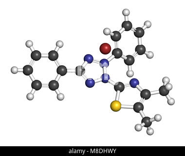 MTT yellow tetrazole dye molecule. Used in MTT assay, used to measure cytotoxicity and cell metabolic activity.  3D rendering. Atoms are represented a Stock Photo