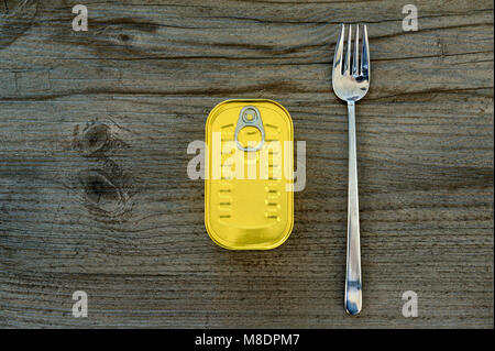 Tinned Mackerel with a Fork in Ticino, Switzerland Stock Photo