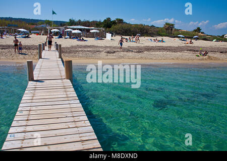 Landing stage at Pampelonne beach, popular beach at Saint-Tropez, french riviera, South France, Cote d'Azur, France, Europe Stock Photo