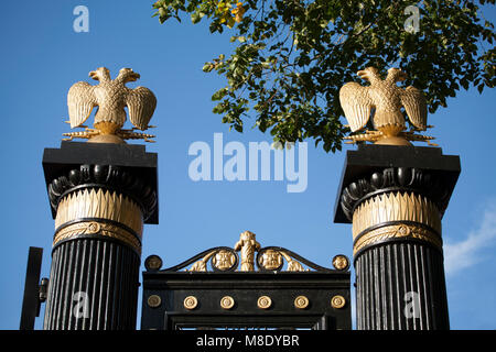 Gates with Golden double-headed eagle on red square in Moscow Stock Photo