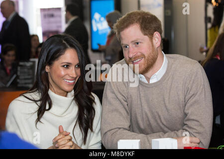 Megan Markle and Prince Harry visited Millennium Point in Birmingham on International Women's Day. The couple together during the event. Stock Photo