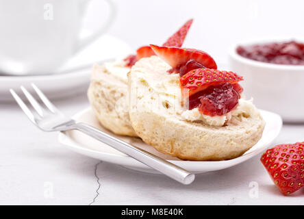 Devonshire Cream Tea (Cream on the bottom Jam on top) Stock Photo