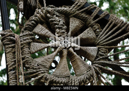 clean new steel cable steel wire or steel rope, rope sling drum. Stock Photo