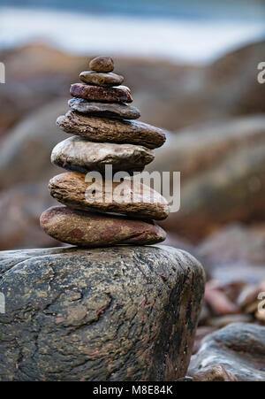 Pebble stack on a beach in Devon Stock Photo