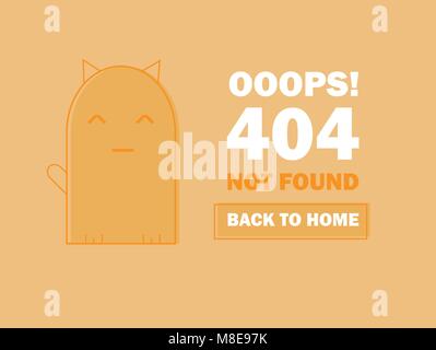 404 error page with cute cat and Warning message Oops Page Not Found Stock Vector