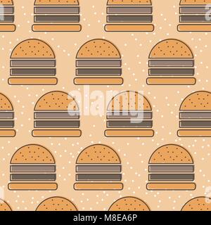 Burger line icon seamless vector pattern. Fast food outline tileable background Stock Vector