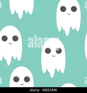 Halloween background. Seamless pattern of cute cartoon ghosts Stock Vector