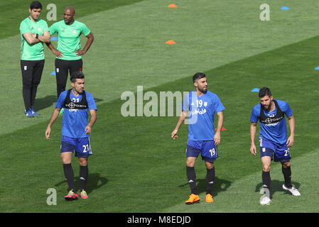 Tehran, Iran. 16th March, 2018. 16 March 2018. Iran National Football Team training session, a day before the exhibition Firndly match Sierra Leone national team in Azadi Stadium Kaveh Rezaee (19),Mohammad Khanzadeh (29) Credit: Saeid Zareian/Alamy Live News Stock Photo