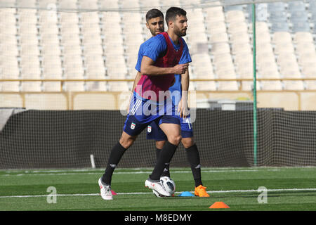 Tehran, Iran. 16th March, 2018. 16 March 2018. Iran National Football Team training session, a day before the exhibition Firndly match Sierra Leone national team in Azadi Stadium Kaveh Rezaee (19),Mohammad Khanzadeh Credit: Saeid Zareian/Alamy Live News Stock Photo