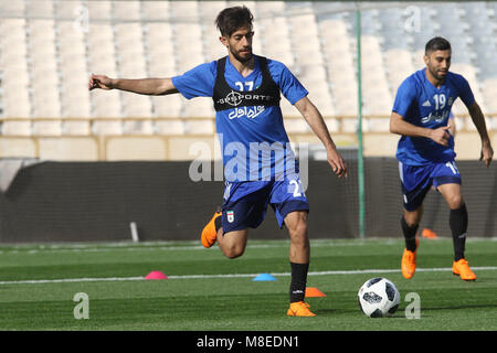 Tehran, Iran. 16th March, 2018. 16 March 2018. Iran National Football Team training session, a day before the exhibition Firndly match Sierra Leone national team in Azadi Stadium Ali Gholizadeh(27) Iranina Player Credit: Saeid Zareian/Alamy Live News Stock Photo