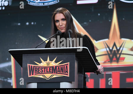 East Rutherford, NJ, USA. 16th Mar, 2018. Stephanie McMahon at the press conference announcing WWE Wrestlemania 35 returning to METLIFE Stadium in 2019 at East Rutherford, New Jersey on March 16, 2018. Credit: George Napolitano/Media Punch/Alamy Live News Stock Photo