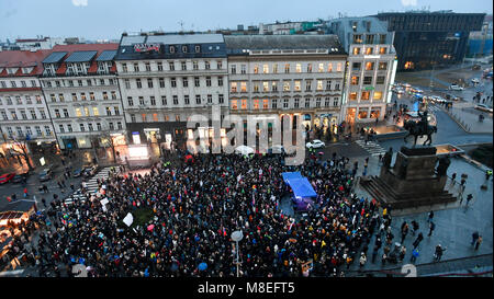 Hundreds of people met in Prague's Wenceslas Square (photo) this evening, on Friday, March 16, 2018, to demonstrate for an early election to be held in Slovakia as a way out of political crisis, and a 500-strong rally demonstrated in the Moravian capital Brno. The demonstrations were originally called to protest against the Slovak cabinet of Robert Fico (Smer-Social Democracy), but Fico resigned, together with his cabinet, on Thursday, which is why the participants in the Czech rallies but mainly in towns across Slovakia set an election as their new goal. After Fico's resignation, the new Slov Stock Photo