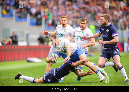 Rome, Italy. 17th February 2018. Italy's wing Tommaso Benvenuti carries the ball in the match against IScotland in NatWest 6Nations Championship 2018 Massimiliano Carnabuci/Alamy Live News Stock Photo