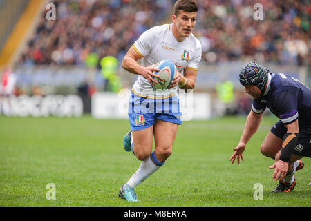 Rome, Italy. 17th February 2018. Italy's fly half Tommaso Allan carries the ball in the match against Scotland in NatWest 6Nations Championship 2018 Massimiliano Carnabuci/Alamy Live News Stock Photo