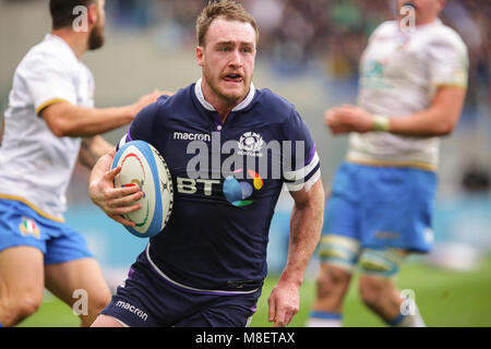 Rome, Italy. 17th February 2018. Scotland's full back Stuart Hogg carries the ball in the match against Italy in NatWest 6Nations Championship 2018 Massimiliano Carnabuci/Alamy Live News Stock Photo