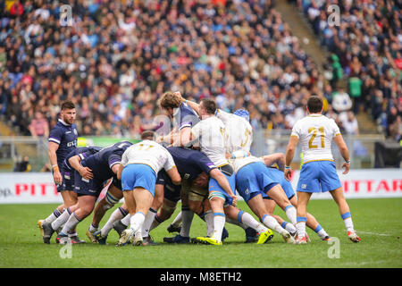 Rome, Italy. 17th February 2018. Scotland's team pushes forward with the maul in the match against Italy in NatWest 6Nations Championship 2018 Massimiliano Carnabuci/Alamy Live News Stock Photo