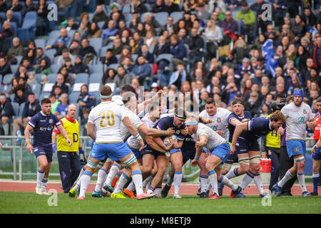 Rome, Italy. 17th February 2018. Scotland's prop Stuart Mcinally carries the ball forward in the match against Italy in NatWest 6Nations Championship 2018 Massimiliano Carnabuci/Alamy Live News Stock Photo