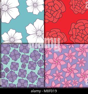 squares of Pattern of beautiful and tropical flowers, colorful design vector illustration Stock Vector