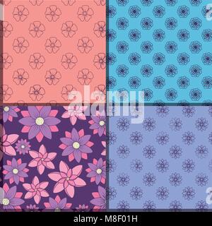 squares of Pattern of beautiful and tropical flowers, colorful design vector illustration Stock Vector