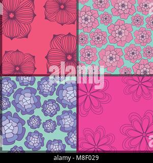 squares of Pattern of beautiful and tropical flowers, colorful design vector illustration Stock Vector