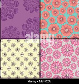 Design of squares of beautiful and tropical flowers patterns, colorful design Stock Vector