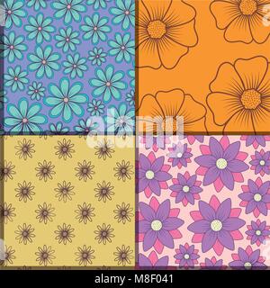 Design of squares of beautiful and tropical flowers patterns, colorful design Stock Vector