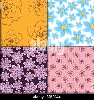 Design of squares of beautiful and tropical flowers patterns, colorful design Stock Vector